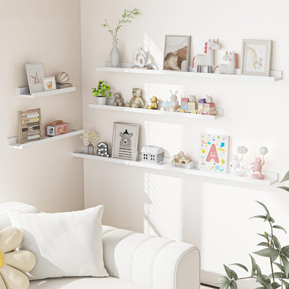 Picture Ledge Shelf, Floating Shelves Set of 2, 24 Inches Picture Shelf for Wall with Ledge, Kids Bookshelf Wall Mounted for Living Room Bedroom Decor Books Photo Frames - White