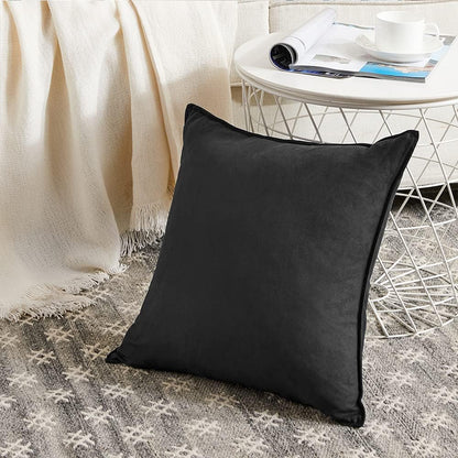 2 Packs Black Decorative Throw Pillow Covers 16X16 Inch, Super Soft Faux Suede Decor Square Pillow Covers, Solid Cushion Cover for Couch Living Room Sofa Bedroom 40X40 Cm