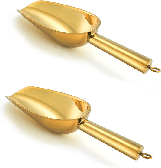 Mini Scoop Set of 2, Stainless Steel Small Candy Sweet Ice Cube Scoops for Home Bar Buffet Wedding Canisters, Easy Clean & Sturdy, (Gold, 3 Oz)
