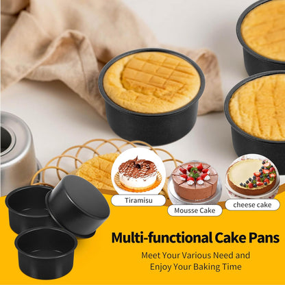 Cake Pan Set of 3, Non-Stick round Baking Cake Pans Tins for Tier Smash Cakes, Non-Toxic & Solid, Stainless Steel Core & Leak-Proof, 4 Inch