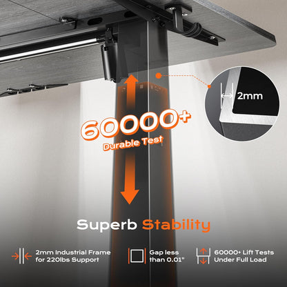 Large Electric Height Adjustable Standing Desk, 55" x 28", 27.6" Deep Desktop, Gaming and Office Desk with 2 Hooks and 3 Preset Heights, Grey Finish