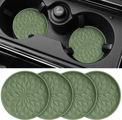 Car Coasters for Cup Holders [4 Pack] - 2.75In Silicone Auto Mug Mats - Universal Non-Slip Recessed Car Interior Accessoriesolive Green