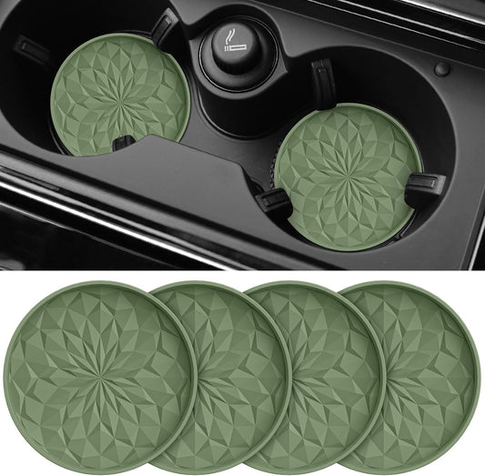 Car Coasters for Cup Holders [4 Pack] - 2.75In Silicone Auto Mug Mats - Universal Non-Slip Recessed Car Interior Accessoriesolive Green