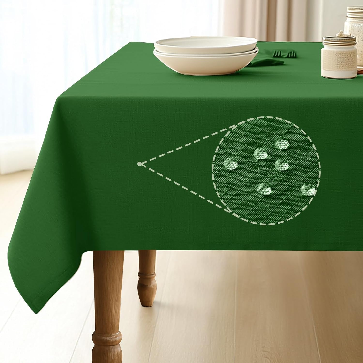 Rectangle Linen Tablecloth Waterproof & Stain Resistant, Wrinkle-Free Table Cloth Adds Elegance and Protection, Ideal for Dining, Party, Wedding and Outdoor, 52 X 70 Inch, Green