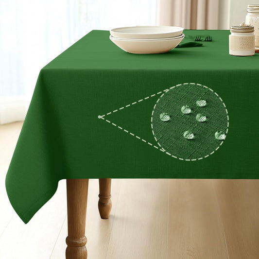 Rectangle Linen Tablecloth Waterproof & Stain Resistant, Wrinkle-Free Table Cloth Adds Elegance and Protection, Ideal for Dining, Party, Wedding and Outdoor, 52 X 70 Inch, Green