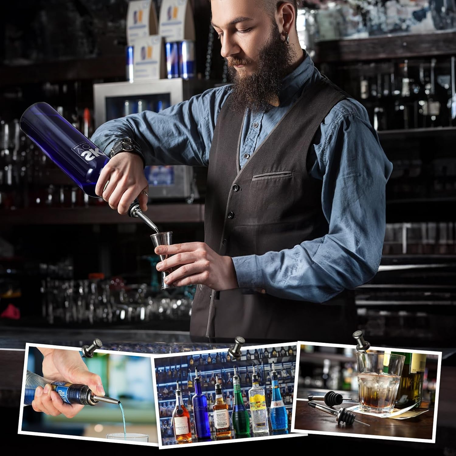 12 Pack Classic Bottle Pourers, Stainless Steel Liquor Pour Spouts Tapered Spout - Liquor Pourers with Rubber Dust Caps for Alcohol, Olive Oil,Bar Bartender Accessories