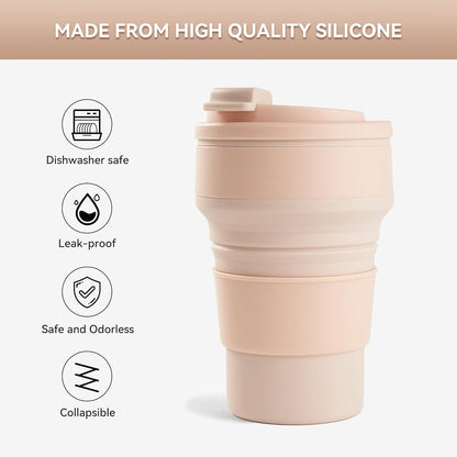 2Pcs Collapsible Cup for Traveling, Collapsible Silicone Travel Cup for Hot and 2 Drinks, Leak Proof Silicone Folding Travel Coffee Mug for Camping & Hiking, BPA Free 12Oz Purple&Pink