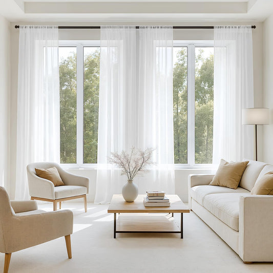 White Sheer Curtains 84 Inches Long, 4 Panels Set, Light Filtering Rod Pocket Voile Drapes for Living Room and Bedroom, Airy Soft Fabric Window Treatments, 42 X 84 Inches