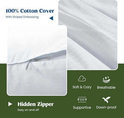 ® Goose Feather down Pillows, Bed Pillows for Sleeping with 2 Outer Protectors, Hotel Standard/Queen Pillows Set of 2 (Pack of 2)