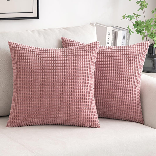 Pack of 2 Pillow Covers 18X18 Inch Granules Soft Corduroy Decorative Throw Pillow Covers for Couch Cushion Sofa Bedroom Living Room, Blush Pink