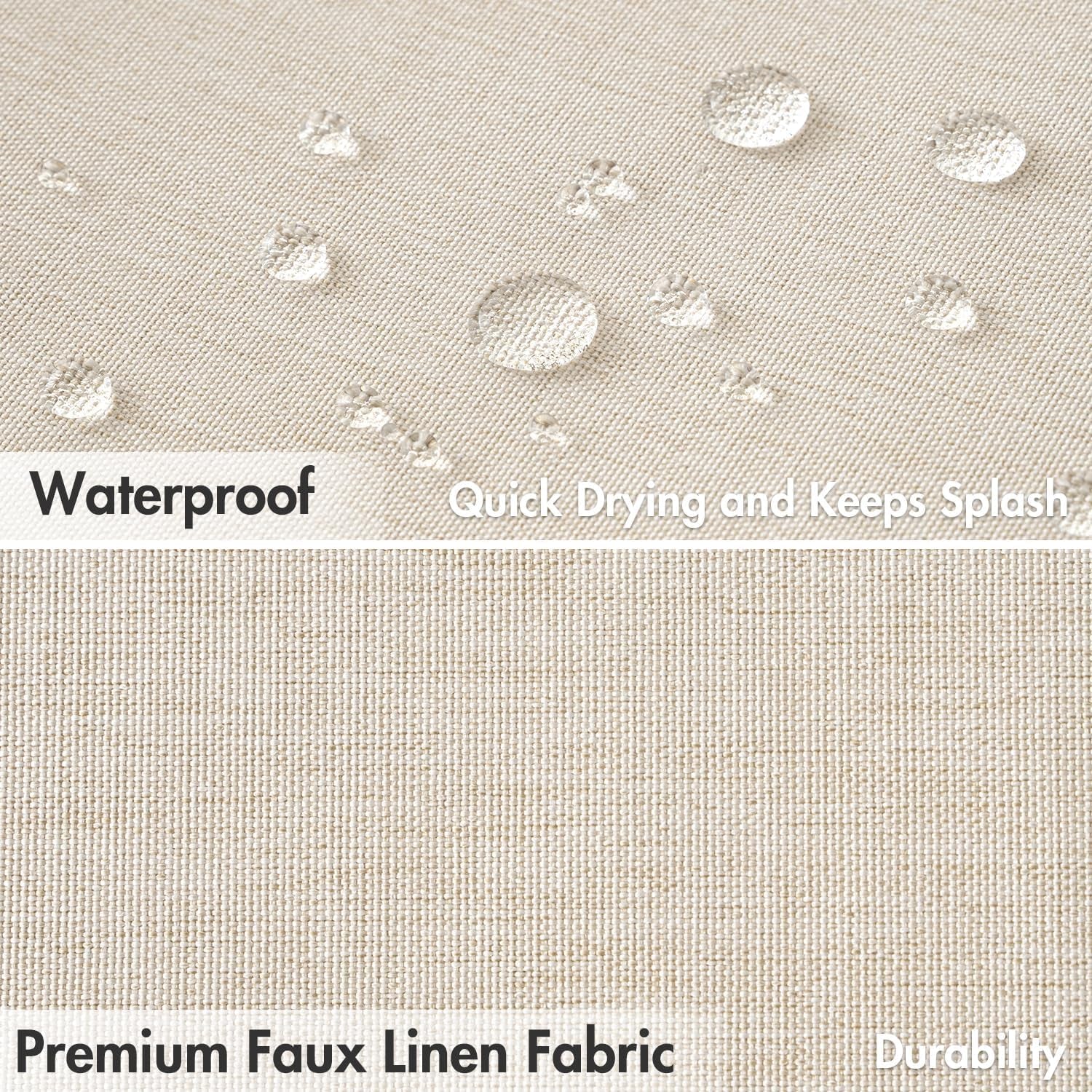 Linen Shower Curtain Set with 12 Metal Hooks - Modern Heavy-Duty Washable Beige Fabric, Waterproof and Durable, 72"x72", Cream