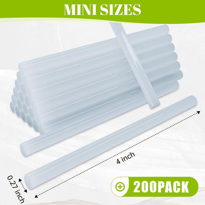 200 Pcs Mini Hot Glue Sticks, 0.27" Diameter and 4" Length – All Temperature Compatible for DIY, Crafting, Repairs – Strong Bond, Compatible with All 0.27" Mini Glue Guns