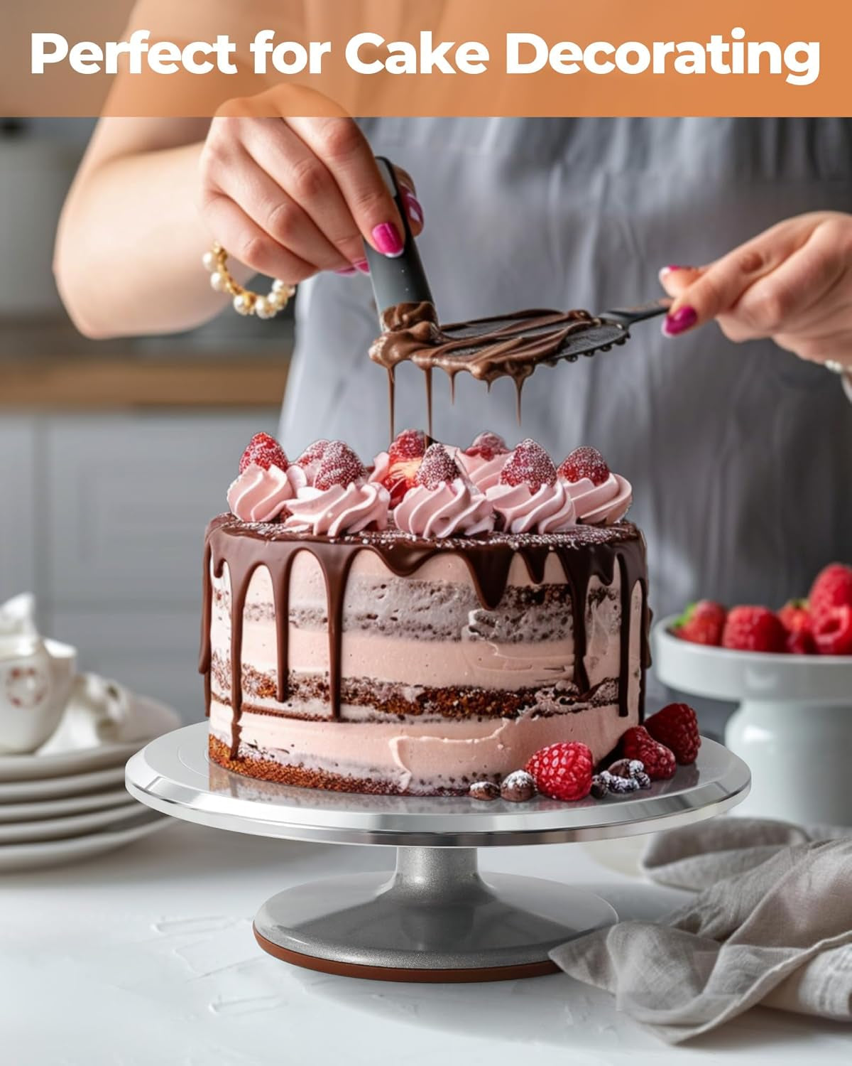 Aluminium Cake Turntable Set, Baking Tools with Revolving 12" Cake Stand for Decorating, 12.7" Offset Spatula, 3 Stainless Steel Frosting Icing Smoother, Cake Serve Cake Decorating Kit Supplies
