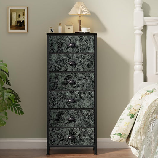 Vertical Dresser with 6 Drawers - Vintage Green Storage Tower Unit for Bedroom, Living Room, and Entryway