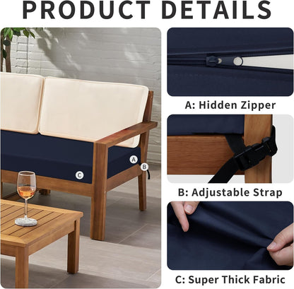 42X18X3 Inch Waterproof Outdoor Couch Bench Cushion Covers Only Replacement Non-Slip Patio Seat Cushion Slipcover with Zipper and Adjustable Straps Navy