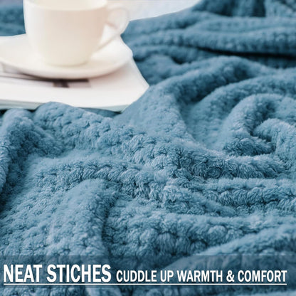 Extra Large Fleece Throw Blanket - Super Soft and Warm Waffle Textured Blanket for Couch, Sofa, and Bed (Slate Blue, 50X70 Inches)