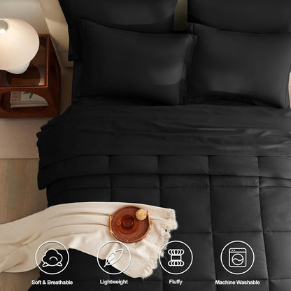 Black Queen Comforter Set with Sheets - 7 Pieces Bed in a Bag Queen Bedding Sets, All Season Soft 7PC Bed Set with Black Comforter, Flat Sheet, Fitted Sheet, Pillowcases & Pillow Shams