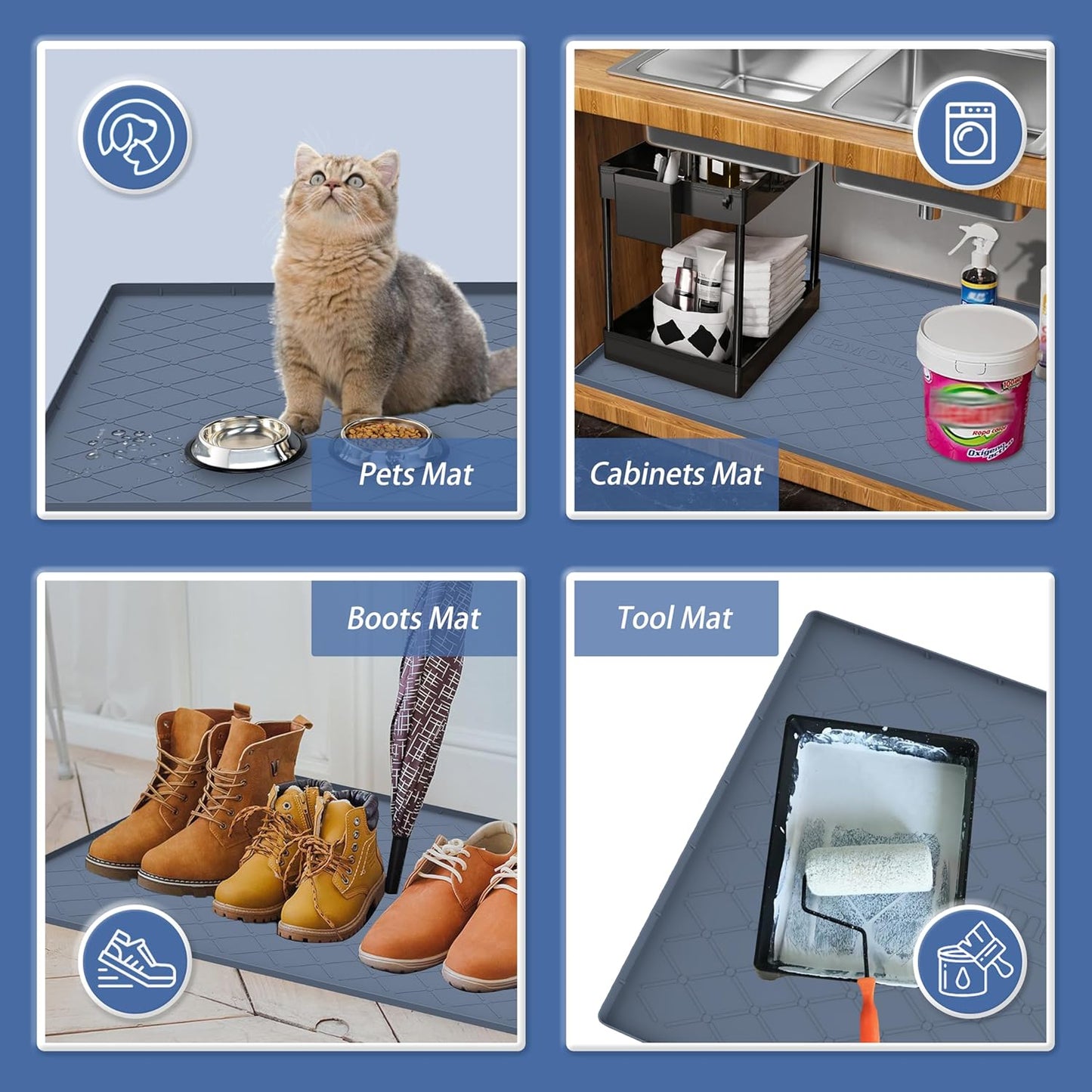 under Sink Mat for Kitchen Waterproof, 34" X 22" Silicone under Sink Mat for Shelf Liner Organizer, Cabinet Sink Protector under Sink Liner for Bottom Kitchen, Bathroom(Light Grey)