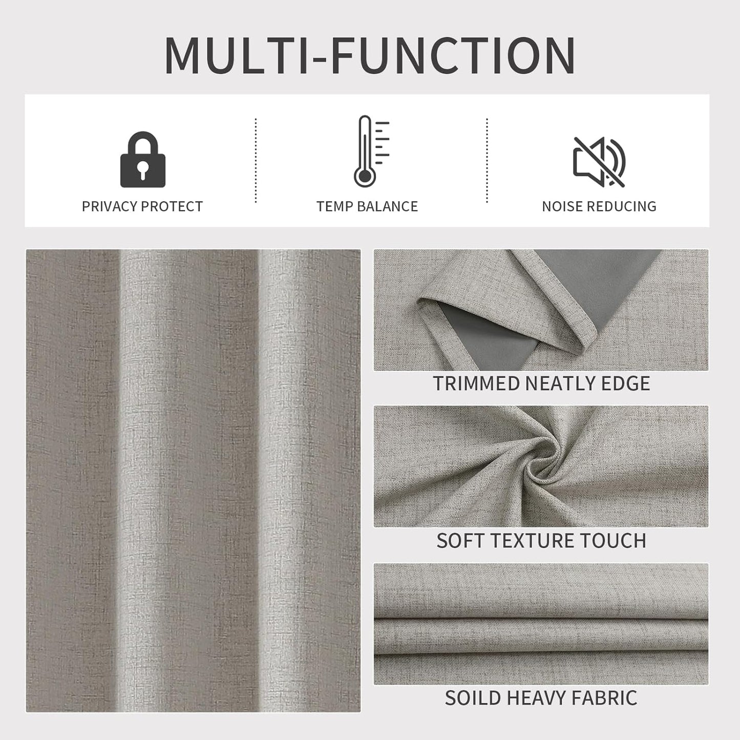 63-Inch Blackout Curtains Set of 2 Panels, Room Darkening Grommet Drapes, Textured Thermal Greyish White Curtains for Living Room and Bedroom (42x63 Inch)