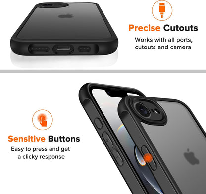 3-In-1 Case for Iphone 16E 6.1" 2025 with 2 Pack Tempered Glass Screen Protector [Military Grade Protection], Frosted Translucent Back Phone Cover- Matte Black