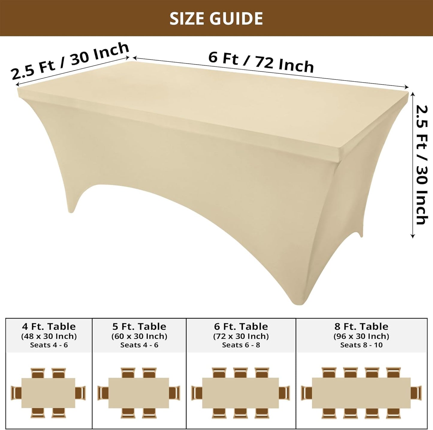 Spandex Tablecloth 2 Pack [6FT, Champagne] Tight, Fitted, Washable and Wrinkle Resistant Stretch Table Cloth Rectangle Cover for Trade Show, Weddings & Parties [72Lx30Wx30H Inch]
