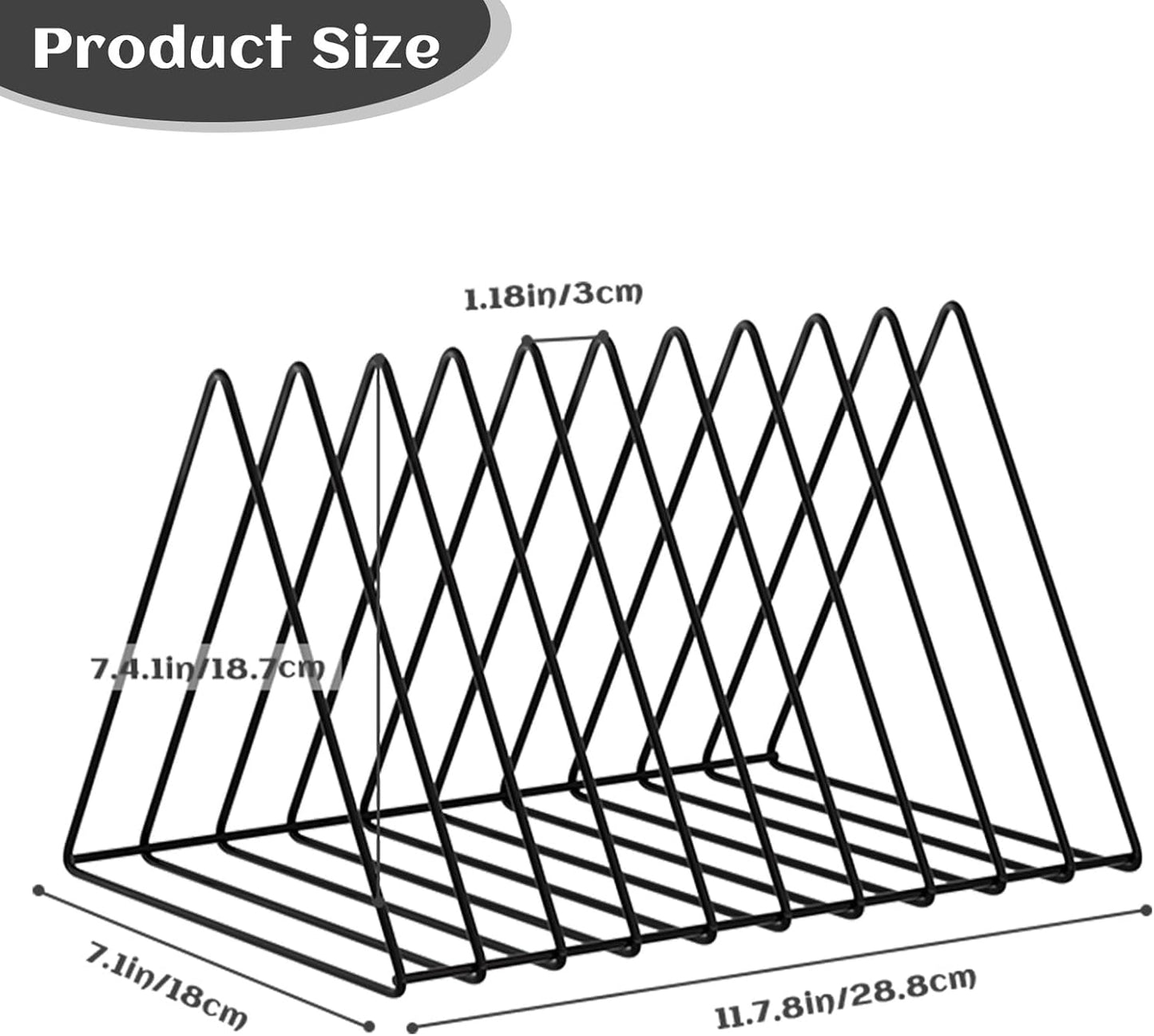 Triangle Desk Organizer - Metal Wire Magazine Holder, 10 Sections, Decorative File Folder Organizer, Vinyl Record Storage, Office File Holder - Black