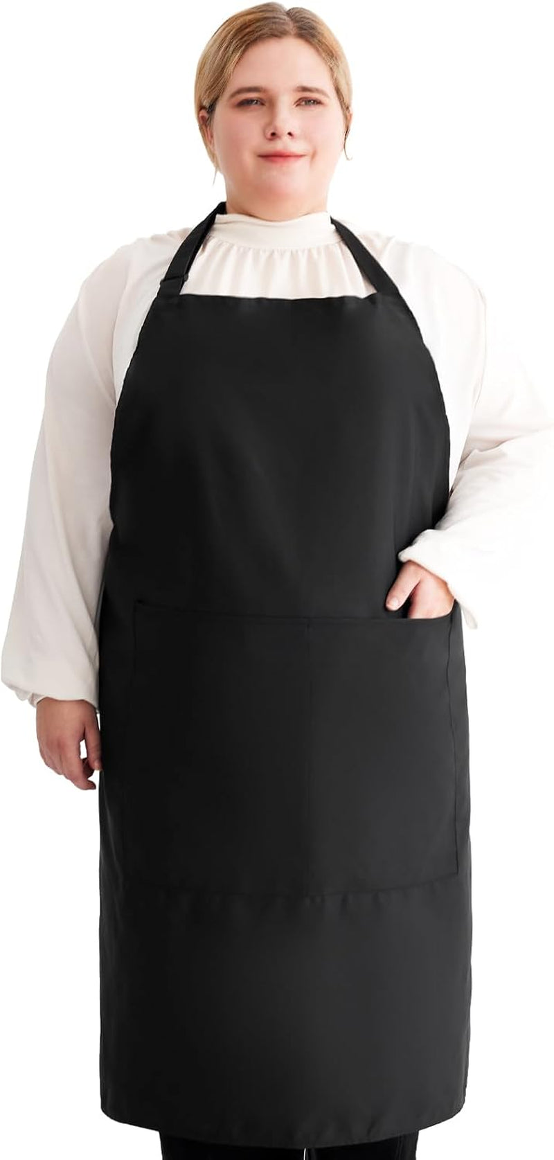 plus Size Aprons for Women with Pockets Adjustable Blooming Waterproof Aprons for Kitchen, Cooking (Black)