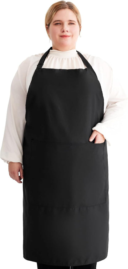 plus Size Aprons for Women with Pockets Adjustable Blooming Waterproof Aprons for Kitchen, Cooking (Black)