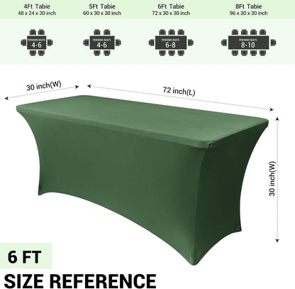 6Ft Blackish Green Stretch Spandex Table Cover for Standard Folding Tables - Universal Rectangular Fitted Tablecloth Protector for Wedding, Banquet and Party, 72L X 30W X 30H Inches, 2Pc