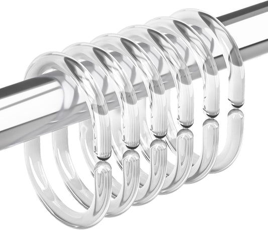 Plastic Shower Curtain Rings, Shower Curtain Hooks, 24 Pcs C Shaped Shower Hooks for Shower Curtain, Clear Shower Curtain Hooks for Bathroom