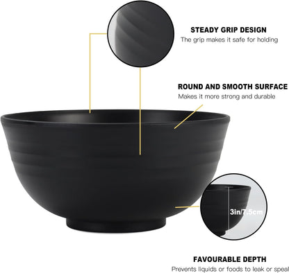 Cereal Bowl Set of 8 - Unbreakable Lightweight Wheat Straw Bowls for Kitchen, Microwave and Dishwasher Safe, Ideal for Serving Cereal, Snacks, and Fruits (Black, 26 OZ)