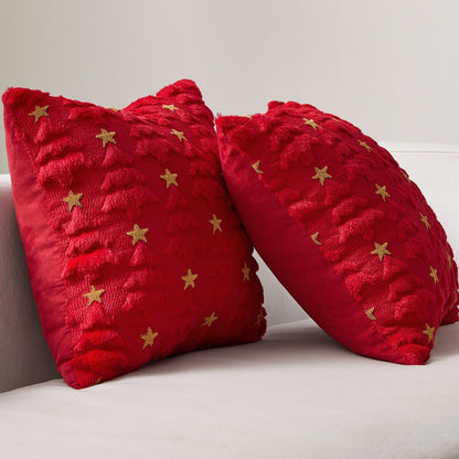 Christmas Pillow Covers 18X18 Inch Set of 2, Red Christmas Tree Plush Faux Fur Pillowcases Soft Decorative Throw Pillow Cases for Couch Sofa Living Room Winter Xmas Holiday Home Decor