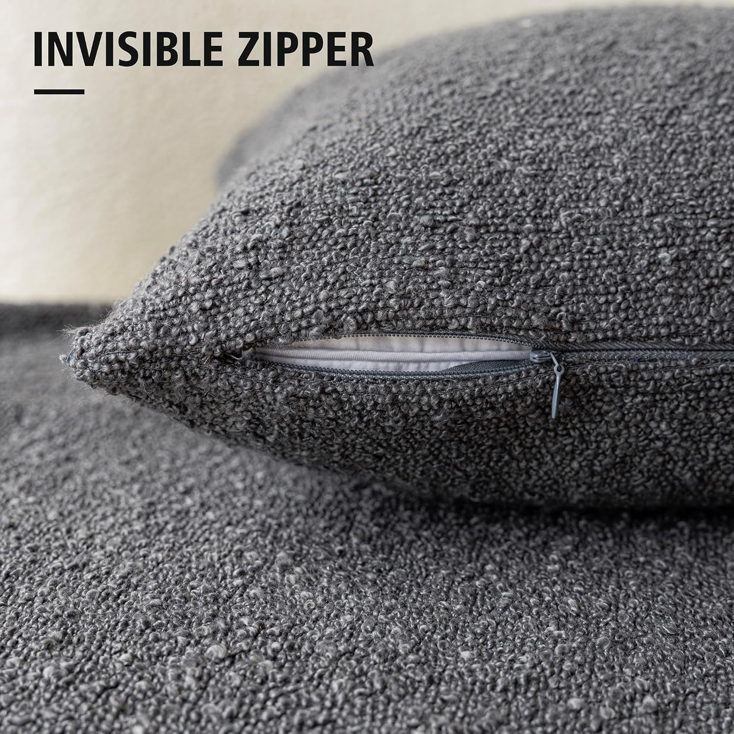 Textured Boucle Throw Pillow Covers Accent Solid Lumbar Pillow Cases Cozy Soft Decorative Couch Cushion Case for Chair Sofa Bedroom Living Room Home Decor, 12 X 20 Inch,Dark Grey