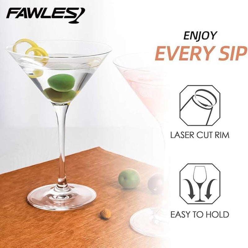 Set of 4 Crystal Martini Glasses - 9 Ounce V-Shape Straight-Stemmed Classic Clear Cocktail Glasses - Ideal Wine Gift for Engagement Parties, Work Gatherings, and Housewarmings