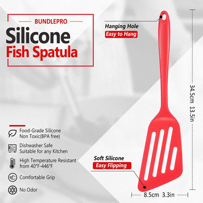 Pack of 2 Silicone Fish Spatula, Non-Stick Large Slotted Flipper Turner, High Heat Resistant Kitchen Cookwares for Frying, Cooking Seafood, Meat, Eggs, Omelets, Pancakes, Burgers