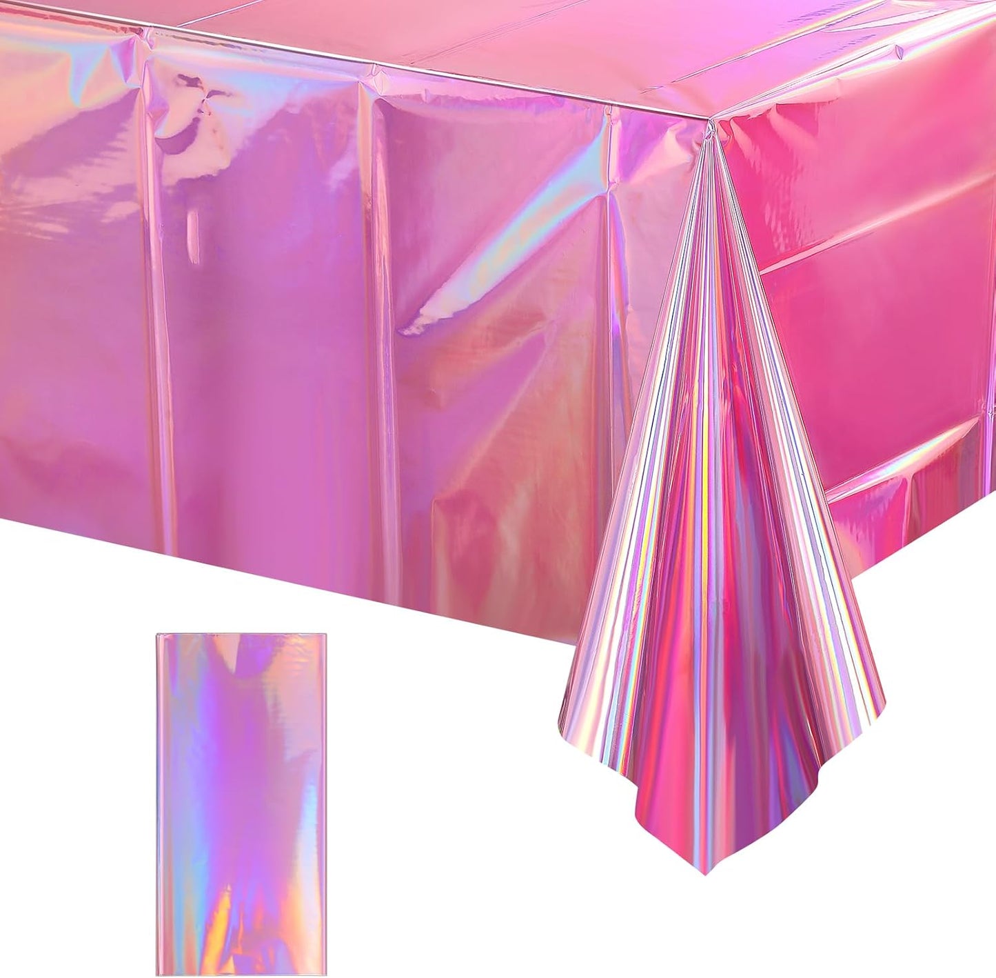 1 Pack Iridescent Pink Plastic Tablecloths,  Shiny Disposable Laser Rectangle Table Covers, Holographic Foil Tablecloth Iridescent Party Decorations for Birthday Wedding Christmas, 54X108Inch