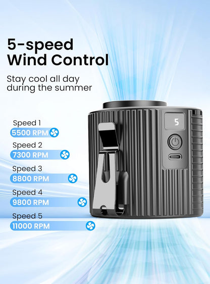 Latest Portable Waist Fan with LED Display, Personal Cool Clip Fan with 5 Speeds, 11000 RPM Strong Airflow, Undershirt Clip with 21H Working Time, Wearable Belt Design for Outdoor Jobsite Farm