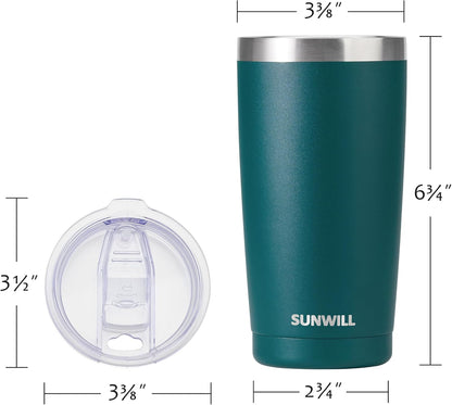 Travel Coffee Tumbler 20 Oz, Insulated Mug with Lid, Stainless Steel Cup for Outdoor, Powder Coated Dark Green