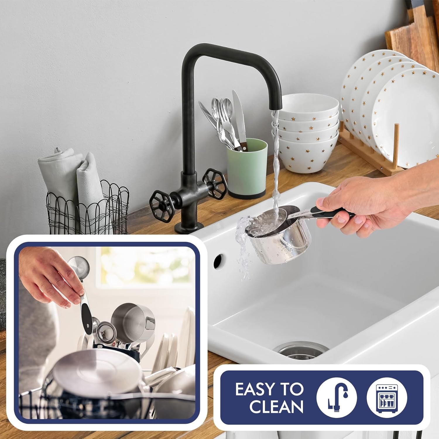 10-PACK Measuring Cups and Spoons Set, Kitchen Gadagets Cooking Baking,Heavy Duty & Dishwasher Safe for Dry and Liquid Ingredients,Black