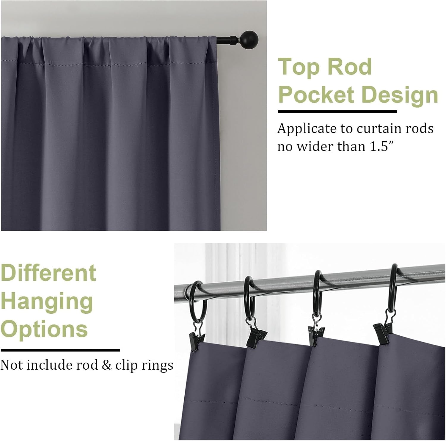 Sally Grey Short Blackout Curtains 36 Inch Length 2 Panels Set, Half Window Rod Pocket Privacy Room Darkening Curtain Tiers for Kitchen Bathroom, 2 Pcs Each W40 X L36 Inch, Grey