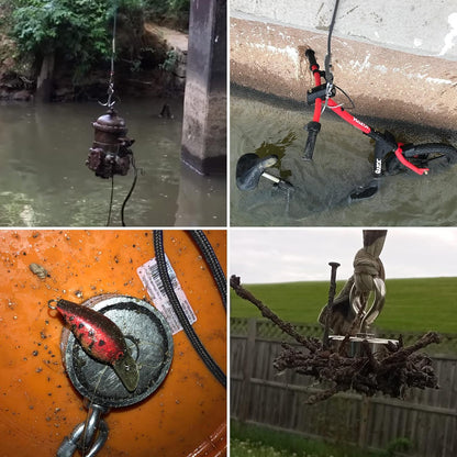 Fishing Magnet Kit with 1000 LBS Pulling Capacity - Includes Grappling Hook, Heavy Duty 65FT Rope, Gloves, and Locking Carabiner - 2.95 Inch Diameter