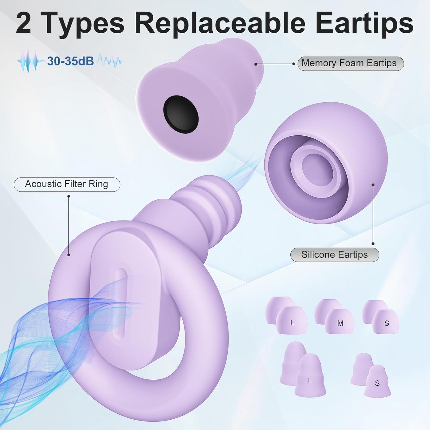Ear Plugs for Sleeping Noise Cancelling, Reusable Earplugs for Noise Reduction, Soft Silicone Hearing Protection Ear Plugs for Sleep, Work, Noise Sensitivity, Study, Snoring, Concert 30-35Db