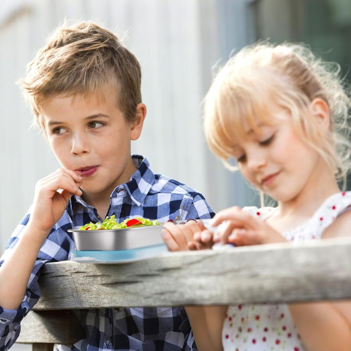 Stainless Steel Snack Containers for Kids Adults, 2 Pack 2 Compartment Metal Snack Containers Box with Lid, Reusable Food Storage Container, Leak Proof, Grab and Go, Blue