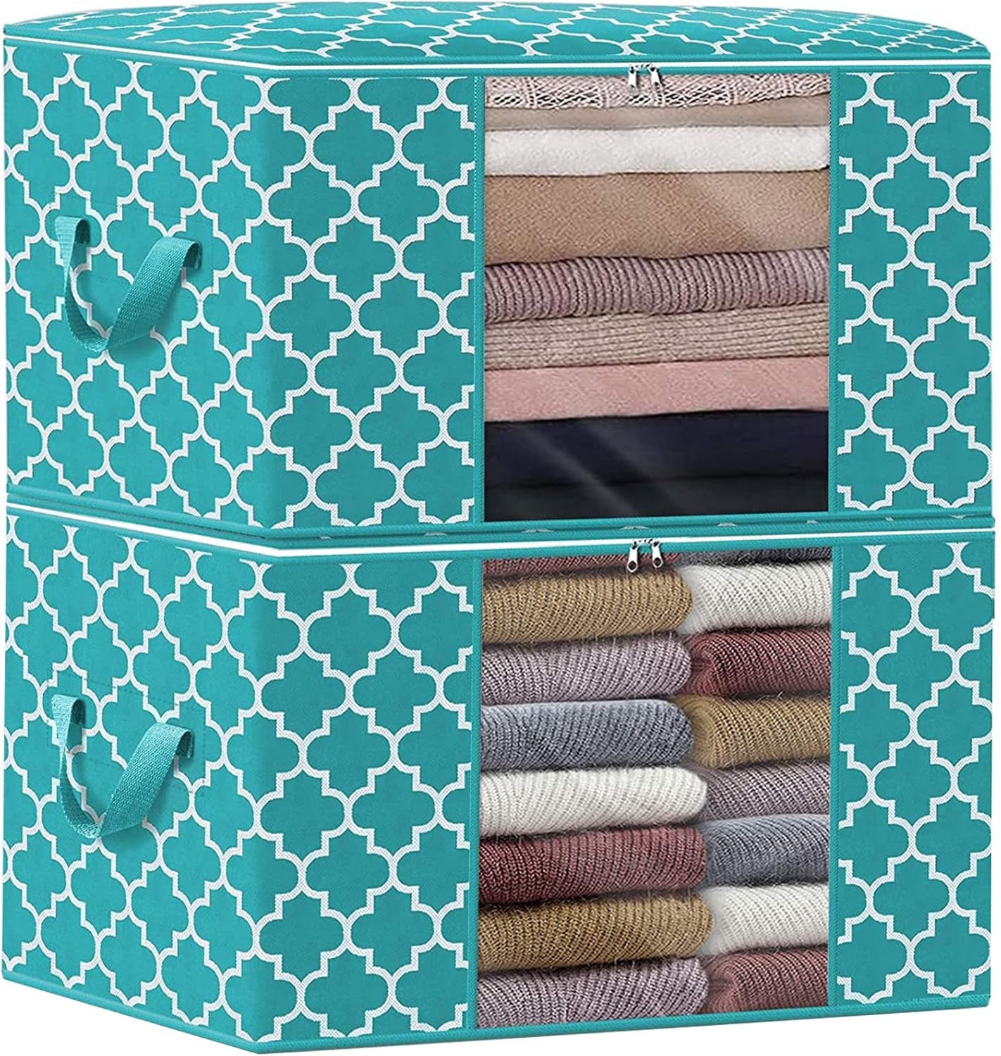 Storage Bags 100L 2-Pack Large Blanket Clothes Organization and Storage Containers for Bedding, Comforters, Foldable Organizer with Reinforced Handle, Clear Window, Sturdy Zippers,Green