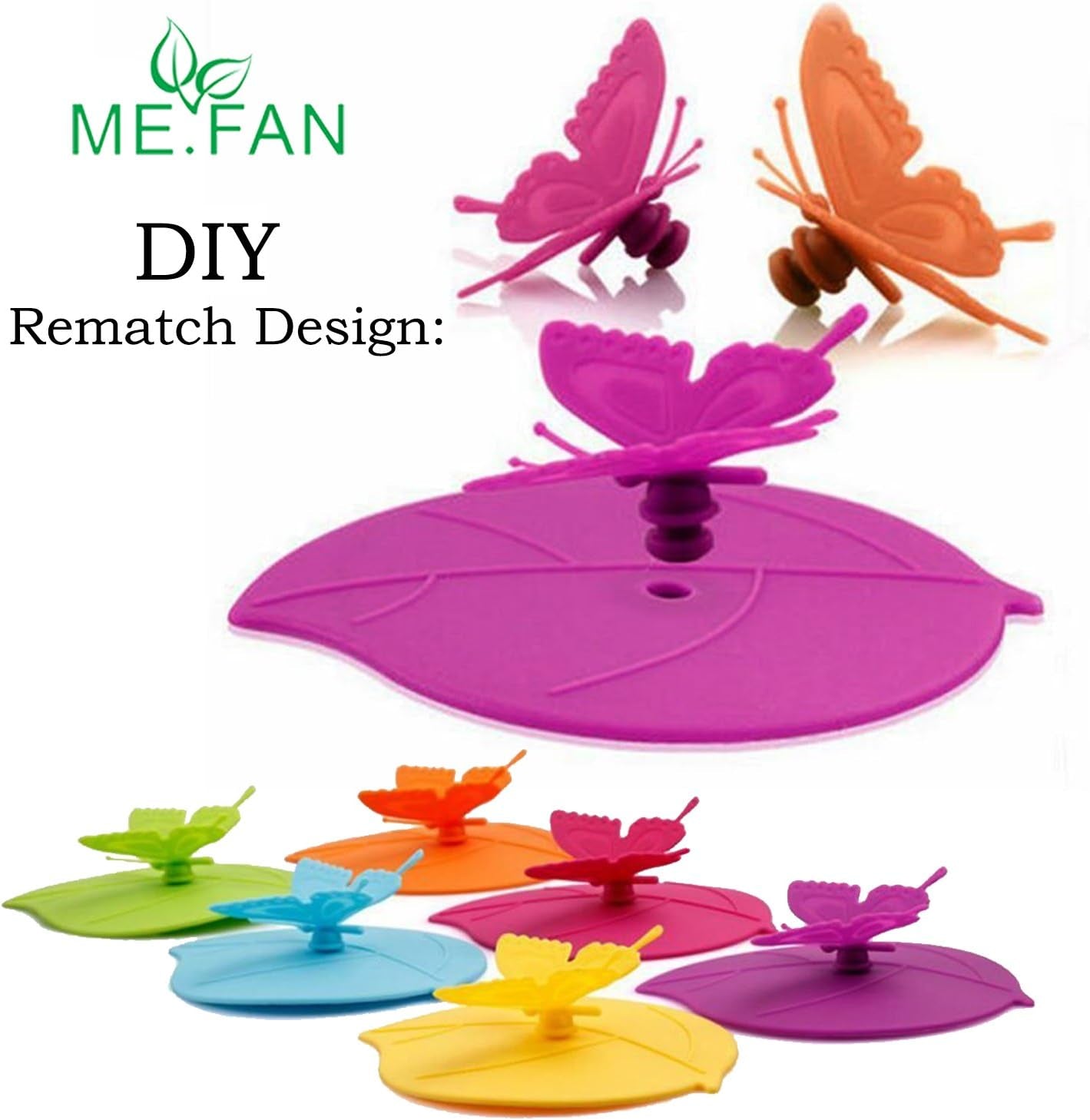 Silicone Cup Lids - Creative Butterfly Mug Cover - Anti-Dust Airtight Seal Hot Cup Lids 6 Set in Bright Colors