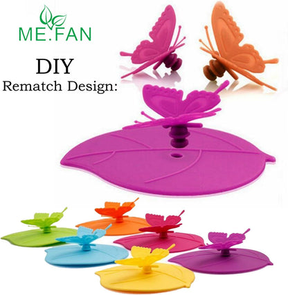 Silicone Cup Lids - Creative Butterfly Mug Cover - Anti-Dust Airtight Seal Hot Cup Lids 6 Set in Bright Colors