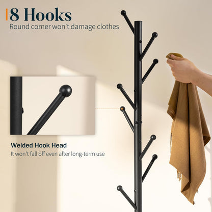 Coat Rack Freestanding with Natural Marble Base, Coat Tree with 8 Hooks Heavy Duty Coat Hanger Stand, Metal Coat Rack Stand for Jacket, Hat, Clothes & Bag, Hall Tree Hat Rack for Entryway
