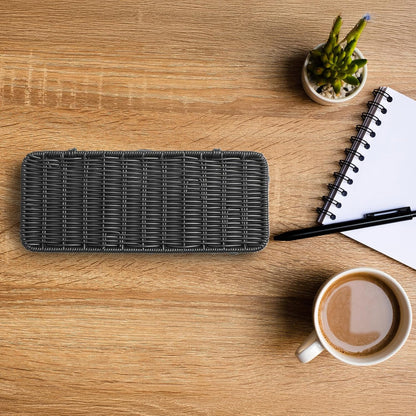 Cable Management Box, Handmade Rattan Cable Organizer, Power Cord Hider Box with 2 Open Slots, Desk Cord Organizer for Computer Router USB Hub Wire & Power Strip, 12.5"Lx 5.1" Wx 5.1"H, Black