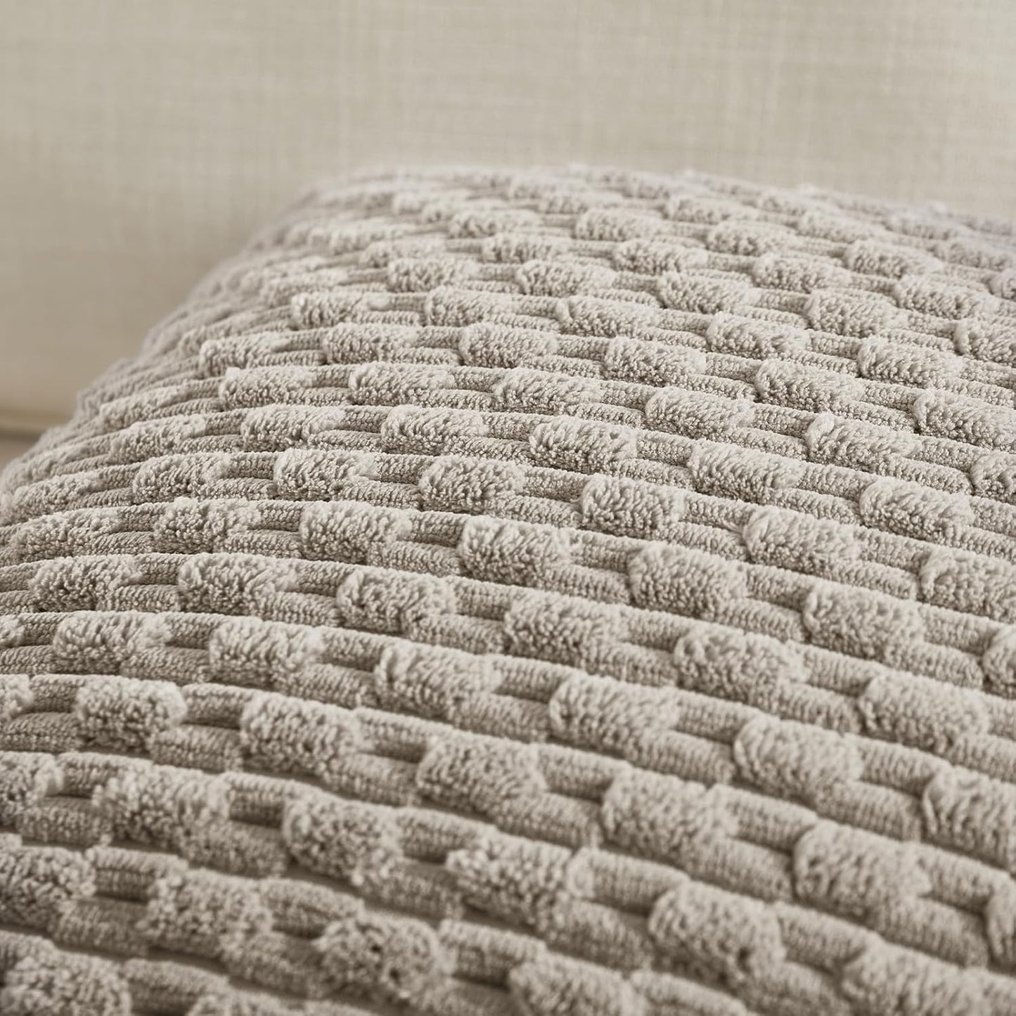 Set of 4 Neutral Taupe Decorative Throw Pillow Covers 18X18 Inch for Couch Bed Sofa Bedroom, Modern Farmhouse Boho Home Decor, Soft Fluffy Textured Corduroy Cute Beige Cushion Case 45X45 Cm