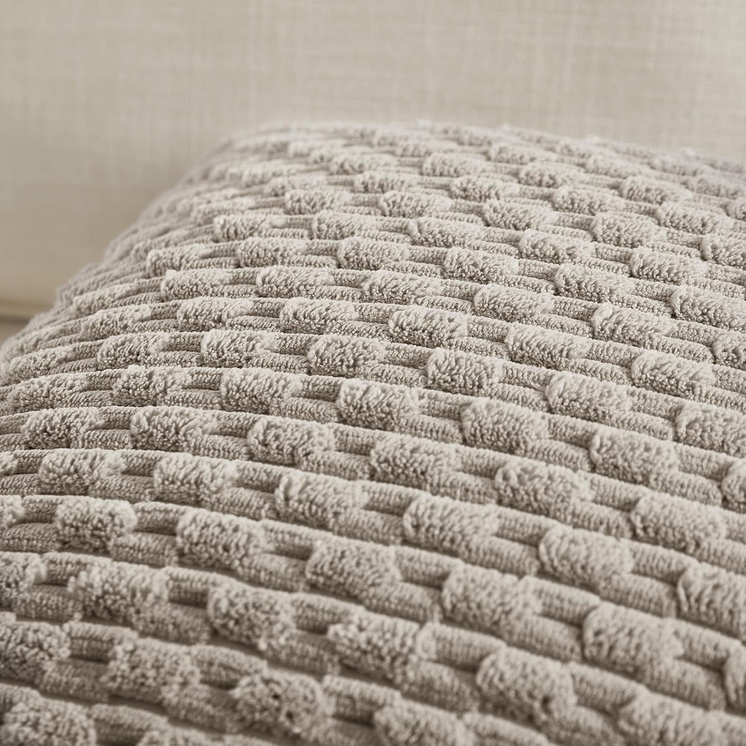 Set of 4 Neutral Taupe Decorative Throw Pillow Covers 18X18 Inch for Couch Bed Sofa Bedroom, Modern Farmhouse Boho Home Decor, Soft Fluffy Textured Corduroy Cute Beige Cushion Case 45X45 Cm